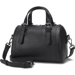 Genuine Cowhide Leather Boston Bag - Women’s Lightweight Barrel Handbag, Stylish Satchel with Top Handle & Dual Straps, Metal Zipper, Brown