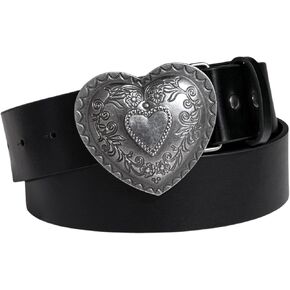 Western Belt Strap for Women Vintage Embossed Leather Bucket Belt Y2K Cowgirl Engraved Tooled Belt for Jeans Pants