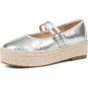 AMINUGAL Mary Jane Flats Women Comfort Round Toe Platform Mary Janes for Women Dressy Woven Platform Espadrilles for Women Casual Cute School Work Mary Jane Shoes