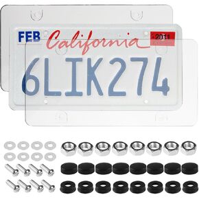 2-Pack Unbreakable Clear License Plate Frames, Slim Design, Rust-Proof Plasitc Holder, Fits All Standard Plates, Screws Included(Tape A)