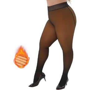 Yilanmy Fleece Lined Tights Plus Size Fake Translucent Winter Warm Leggings for Women Control Top Thick Thermal Pantyhose