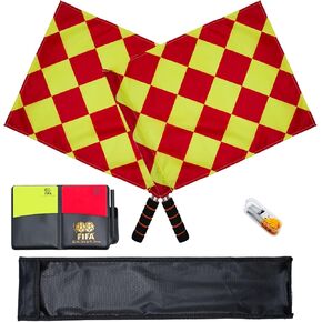 Soccer Referee-flags Football Yellow-red Cards-whistle - Ref Linesman Reffing Sideline Checkered Corner Equipment Set Kit Gear Packs (Color04)