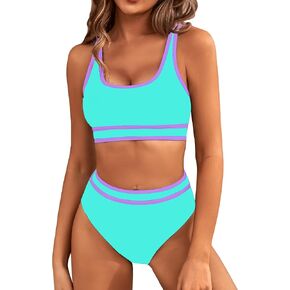 BMJL Women's High Waisted Bikini Sets Sporty Two Piece Swimsuit Color Block Cheeky High Cut Bathing Suits(M,Solid Royal Blue) in Kuwait