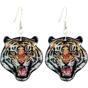 Handmade Exaggerated Tiger Dinosaur Cheetah Wolf Double Sided Animal Pattern Funny Lightweight Wooden Drop Dangle Earrings Personality Jewelry for Women