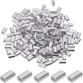 PATIKIL 1/16"/ 1.8mm Aluminum Crimping Loop Sleeves, 200Pcs Cable Crimp Ferrules Wire Rope Sleeves Loops for Rigging Railing, Silver Tone