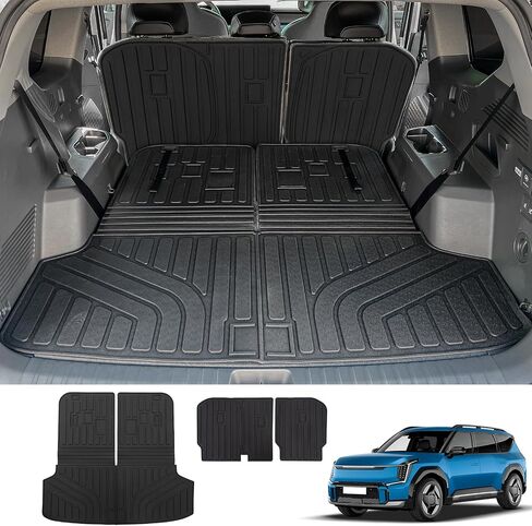 Rongtaod Trunk Mat Compatible with 2024 2025 Kia EV9 Cargo Mat Cargo Liner Trunk Liner Back Seat Cover Protector All Weather EV9 Accessories (Trunk Mat with Backrest Mats) in Kuwait