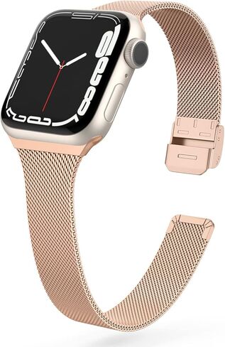 Compatible with Apple Watch Bands 41mm 38mm 40mm 42mm 44mm 45mm, Stainless Steel Metal Narrow Slim Thin Replacement Compatible for iWatch Series 9 8 7 6 5 4 3 2 1 SE Women, Rose Gold in Kuwait