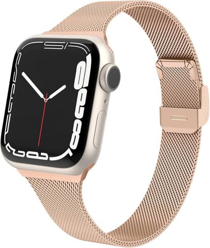Compatible with Apple Watch Bands 41mm 38mm 40mm 42mm 44mm 45mm, Stainless Steel Metal Narrow Slim Thin Replacement Compatible for iWatch Series 9 8 7 6 5 4 3 2 1 SE Women, Rose Gold in Kuwait