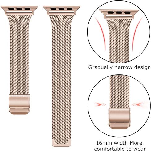Compatible with Apple Watch Bands 41mm 38mm 40mm 42mm 44mm 45mm, Stainless Steel Metal Narrow Slim Thin Replacement Compatible for iWatch Series 9 8 7 6 5 4 3 2 1 SE Women, Rose Gold in Kuwait