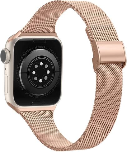 Compatible with Apple Watch Bands 41mm 38mm 40mm 42mm 44mm 45mm, Stainless Steel Metal Narrow Slim Thin Replacement Compatible for iWatch Series 9 8 7 6 5 4 3 2 1 SE Women, Rose Gold in Kuwait