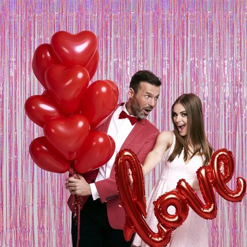 Melsan Pink Tinsel Curtain Valentine Day Party Decorations - 3.2ft X 8ft Foil Fringe Backdrop Party Decorations for Girls Birthday Princess Euphoria Theme Party Backdrop - 4 Packs in Kuwait