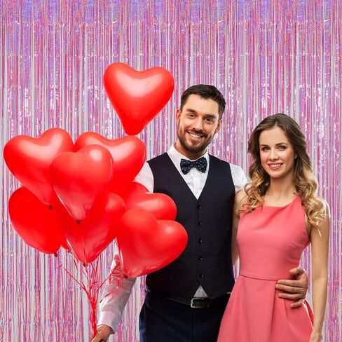 Melsan Pink Tinsel Curtain Valentine Day Party Decorations - 3.2ft X 8ft Foil Fringe Backdrop Party Decorations for Girls Birthday Princess Euphoria Theme Party Backdrop - 4 Packs in Kuwait