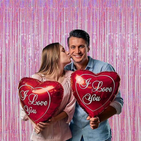 Melsan Pink Tinsel Curtain Valentine Day Party Decorations - 3.2ft X 8ft Foil Fringe Backdrop Party Decorations for Girls Birthday Princess Euphoria Theme Party Backdrop - 4 Packs in Kuwait