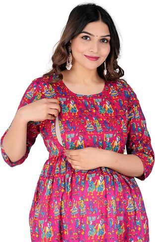 Jikonet Women's Maternity White Kurti for Women with Breastfeeding Dress with Floral Maxi Maternity Dress (Indian Dresses) in Saudi Arabia