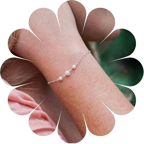 Boho Tiny Pearl Bracelet Gold Three Pearl Chain Bracelet Freshwater Pearls Bead Bracelet Everyday Bracelet Minimalist Hand Chain Jewelry for Women and Girls Bridesmaid Gifts in Saudi Arabia