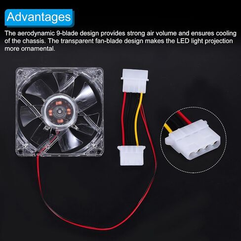 MECCANIXITY مروحة حالة كمبيوتر شفافة 1800 دورة في الدقيقة 80 مم 4 دبوس ملون LED مروحة تبريد صامتة 4 LED 12 فولت لمشعات الكمبيوتر المكتبي مع 4 براغي in Saudi Arabia
