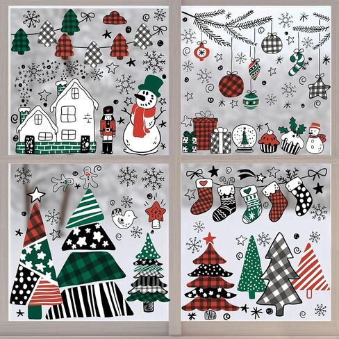 9 Sheets 200+Pcs Christmas Window Stickers Xmas Decals Decorations for Glass Snowflake Santa Claus Reindeer Window Cling Sticker for Decorations in Saudi Arabia