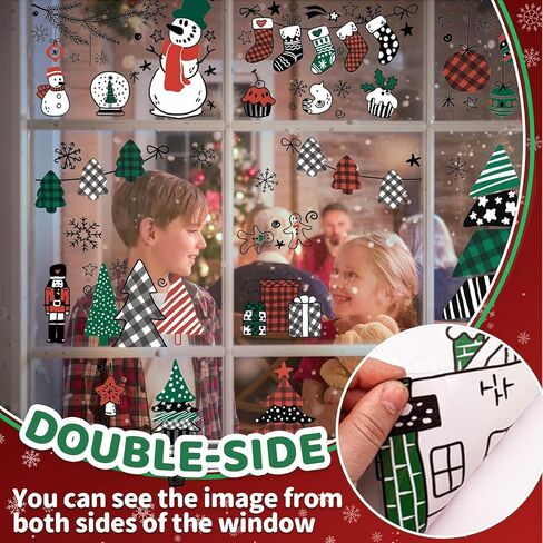 9 Sheets 200+Pcs Christmas Window Stickers Xmas Decals Decorations for Glass Snowflake Santa Claus Reindeer Window Cling Sticker for Decorations in Saudi Arabia