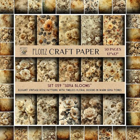 Scrapbook Paper (30 pages 12"x12") Lemon Grove: Vibrant Lemon Tree Patterns with Lush Green Leaves and Juicy Yellow Lemons FLONZ Vintage Styled Double Sided Paper Pad for Craft Cardmaking in Saudi Arabia