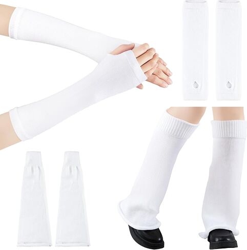 Silicherry Black Goth Arm Sleeve and Y2k Leg Warmers Set Flared Leg Warmers Punk Long Fingerless Gloves Women Goth Accessories in Kuwait