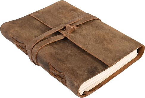 Refillable Leather Drawing Journal Daily Travel Diary, Antique Handmade Vintage Bound Rustic Writing Notebook, Genuine Leather, Unlined White Paper, Art Sketchbook, 6.5x8.5 Inches -Dark Brown in Saudi Arabia