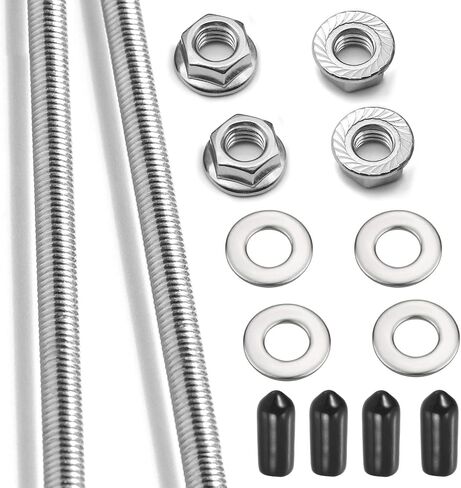 2 قطعة M6x250mm قضيب ملولب بالكامل 304 من الفولاذ المقاوم للصدأ برغي طويل ملولب مع صواميل قفل، غسالة مسطحة وأغطية نهاية مطاطية لمسامير التثبيت والمشابك والشماعات على شكل حرف U in Kuwait