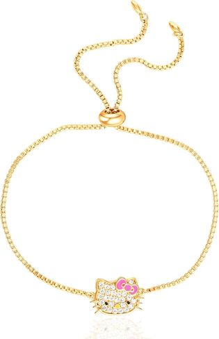 Hello Kitty Bracelet for Women Official License, 18k Gold Flash-Plated Lariat Bracelet with Pendant and Fashion Pearls in Saudi Arabia