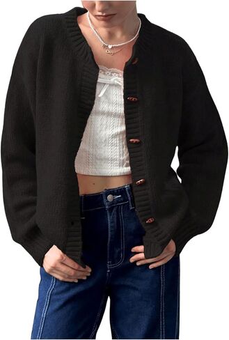 GORGLITTER Women's Winter Sweater Cropped Button Up Cardigan Sweaters Long Sleeve Knit Tops in Saudi Arabia