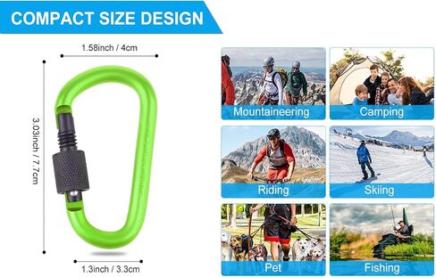 10 Pack Aluminum D Ring Key Rings Hiking Clips Locking Carabiner for Hiking Camping Fishing and Outdoor Use in Saudi Arabia