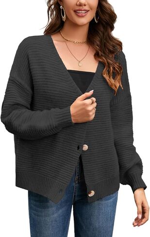 Pullocardi Women's Cardigan Sweaters Lightweight Long Sleeve Ribbed Knit Oversized Cardigans for Women V Neck with 3 Button in Saudi Arabia
