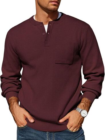 COOFANDY Men's Henley Knit Sweater Long Sleeve Soft Pullover Shirt with Chest Pocket in Saudi Arabia