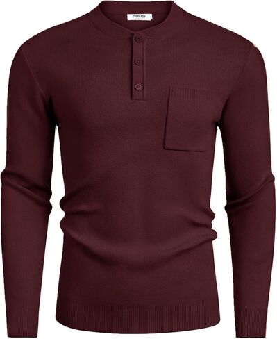 COOFANDY Men's Henley Knit Sweater Long Sleeve Soft Pullover Shirt with Chest Pocket in Saudi Arabia