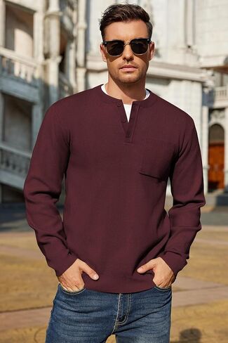 COOFANDY Men's Henley Knit Sweater Long Sleeve Soft Pullover Shirt with Chest Pocket in Saudi Arabia