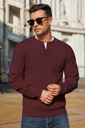 COOFANDY Men's Henley Knit Sweater Long Sleeve Soft Pullover Shirt with Chest Pocket in Saudi Arabia