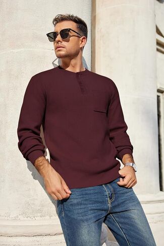 COOFANDY Men's Henley Knit Sweater Long Sleeve Soft Pullover Shirt with Chest Pocket in Saudi Arabia