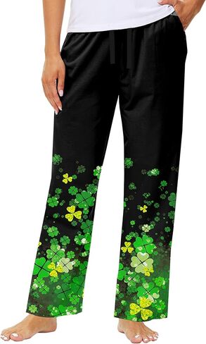 Remimi Womens St Patrick Day Pajama Pants Wide Leg Drawstring Sweatpants in Kuwait