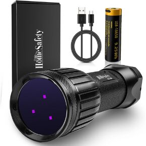 Home Safety UV 365nm Black Light Flashlight, 5 LEDs UV Light, 50W HIGH Power Long Range Professional Blacklight Torch for Pet Urine Finding/Mineral, Resin Curing, Scorpion Search, Commercial Use