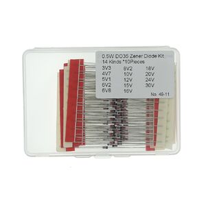 14values*10=140PCS BZX55C Series 0.5W DO-35 Zener Diode Assortment Kit (2V4 2V7 3V 3V3 3V6 3V9 4V3 4V7 5V1 5V6 6V2 6V8 7V5 8V2)