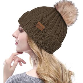 ZOORON Beanies for Womens Winter Knitted Beanies Hats with Faux Fur Pom Warm Knit Skull Cap