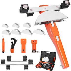 Pipe Tube Bender,1/4"-7/8" O.D. Ratcheting Tubing Bender,90° Forward/Reverse Pipes Bending Hand Tools with 7 Dies Reverse Bend Attachment for Copper & Aluminum Tubes