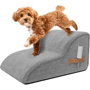 Foam Pet Stairs for Bed, Couch or Window PREFIXED COVER - Wide Dog Steps for Bed, Waterproof, Non-Slip Base - 3-Tier Dog Ramp Dog Stairs for Small Dogs, Puppies, Cats - Dog Stairs & Steps (Grey)