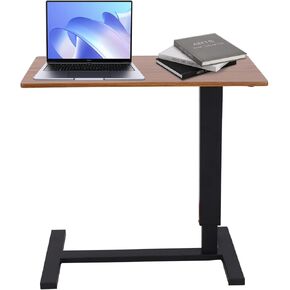 Adjustable Overbed Bedside Table with Swivel Hidden Wheels, Pneumatic Sliding Desk Mobile Desk Workstation for Home and Hospital (White)