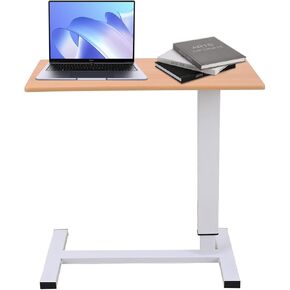 Adjustable Overbed Bedside Table with Swivel Hidden Wheels, Pneumatic Sliding Desk Mobile Desk Workstation for Home and Hospital (White) in Saudi Arabia