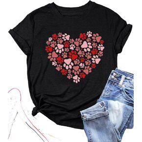weokwock Womens Valentine's Day Graphic Shirts for Her Heart Printed Blouse Spring Casual Tops Tee