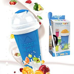 Slushy Maker Cup, Quick Frozen Magic Smoothie Cup for Ice Cream Make your Day Cool, Portable Squeeze Ice Cup, Slushies Maker Cup with Spoon and Straw (Green)