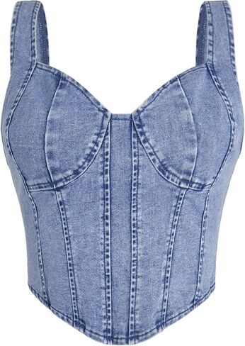Verdusa Women's Sweetheart Neck Sleeveless Asymmetrical Denim Crop Cami Top in Saudi Arabia