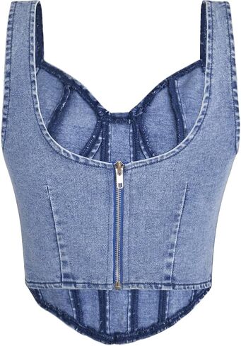Verdusa Women's Sweetheart Neck Sleeveless Asymmetrical Denim Crop Cami Top in Saudi Arabia
