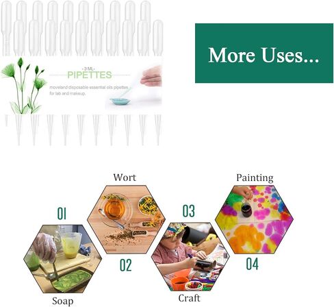 moveland 25Pcs 1ML Pipettes Dropper - Disposable Pipettes Plastic Dropper for Lab Science, Essential Oil, DIY Art, Medicine - Excellent Suction Without Leakage - Universal Pipette Tips in Saudi Arabia