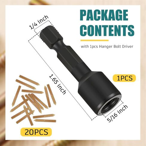 Hicarer 20 Pack 5/16-18 x 3 Inch Hanger Bolts Double Headed Bolts with Hanger Bolt Driver Self Tapping Screw Hanger Bolts for Furniture Screws Double Screw Threaded Rods Bolt for Wood Furniture Joint in Saudi Arabia