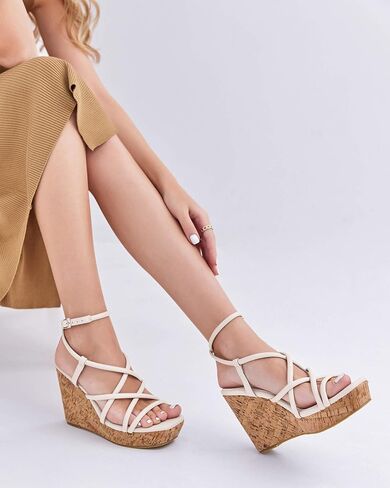 Coutgo Women Platform Wedge Sandals Cork Slingback Wedges Espadrilles Heels Summer Shoes in Saudi Arabia